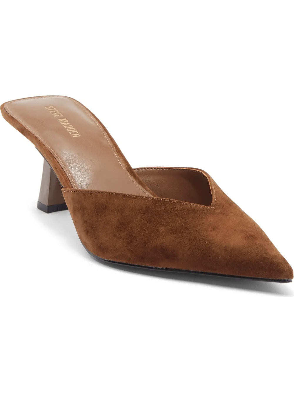 Steve Madden Chestnut Suede Pointed-Toe Mid Heel Mule
